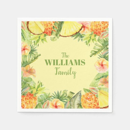 Tropische bloemen fruitgroen servet (Voorkant)