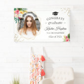 Tropische bloemen geometrische foto afstudeerfeest spandoek (Insitu)