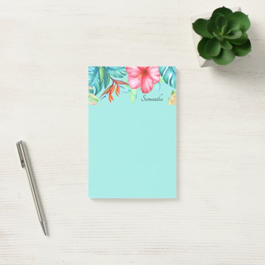 Tropische bloemen gepersonaliseerd Blauwgroen Post-it® Notes (Kantoor)