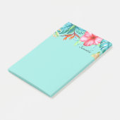 Tropische bloemen gepersonaliseerd Blauwgroen Post-it® Notes (Schuin)