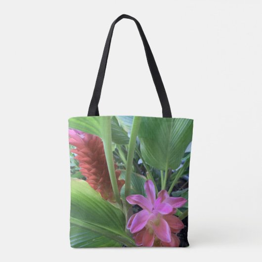 Tropische bloemen gepersonaliseerd tote bag (Achterkant)