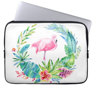 Tropische bloemen, geschreeuw en roze flamingo laptop sleeve