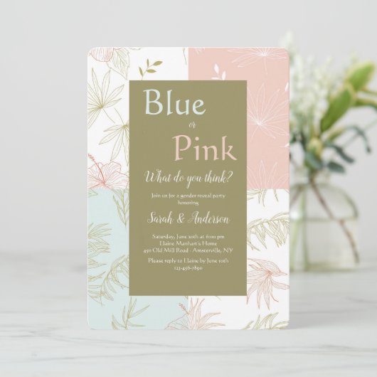 Tropische Bloemen Geslacht Onthulling Uitnodiging (Staand voorkant)