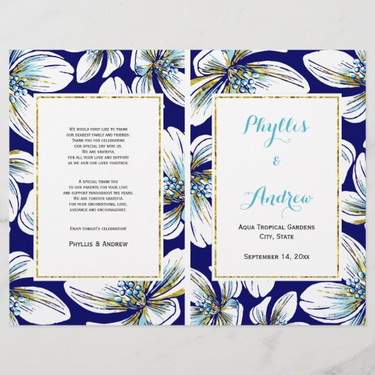 Tropische bloemen gevouwen trouwprogramma (Voorkant)