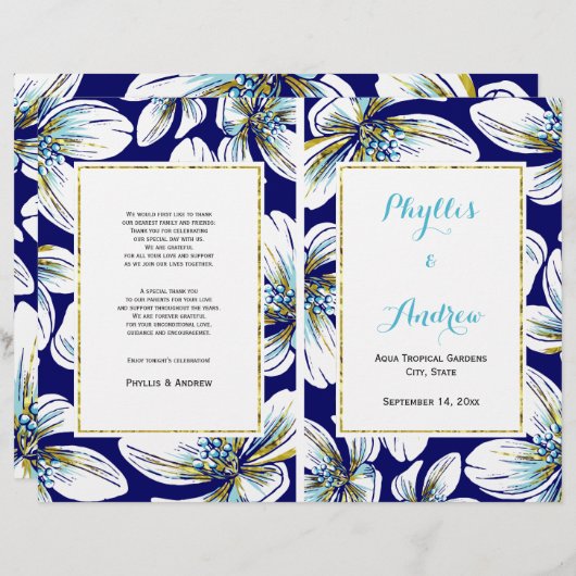 Tropische bloemen gevouwen trouwprogramma (Voorkant / Achterkant)