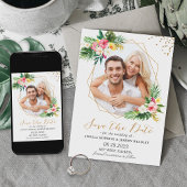 Tropische bloemen Gold Geometric Foto Save The Date