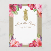 Tropische Bloemen & Gouden Ananas Bewaar de Datum