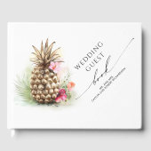 Tropische Bloemen Gouden Ananas Bruiloft Gastenboek (Voorkant)