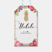 Tropische Bloemen Gouden Ananas Chic MAHALO ALOHA Cadeaulabel (Voorkant)