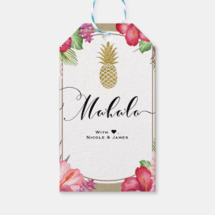 Tropische Bloemen Gouden Ananas Chic MAHALO ALOHA Cadeaulabel