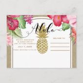 Tropische Bloemen & Gouden Ananas Save the Date Aankondigingskaart (Achterkant)