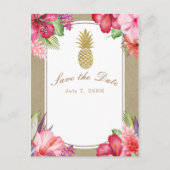 Tropische Bloemen & Gouden Ananas Save the Date Aankondigingskaart (Voorkant)