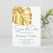 Tropische Bloemen Gouden Bruiloft Save The Date (Staand voorkant)