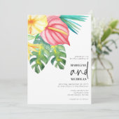 Tropische bloemen Greenery Wedding Uitnodiging (Staand voorkant)