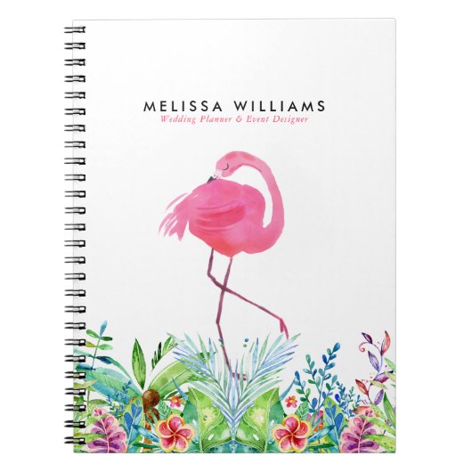 Tropische bloemen grens & Roze Flamingo Notitieboek (Voorkant)
