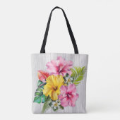 Tropische Bloemen Grijs Hout Gepersonaliseerd AOP Tote Bag (Achterkant)