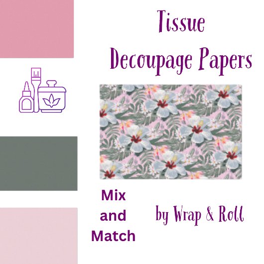 Tropische bloemen grijs, roze, wit tissuepapier