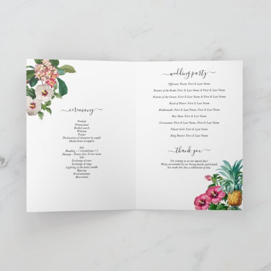 Tropische Bloemen Groen Bruiloft Orde van Service Programma (Binnen)