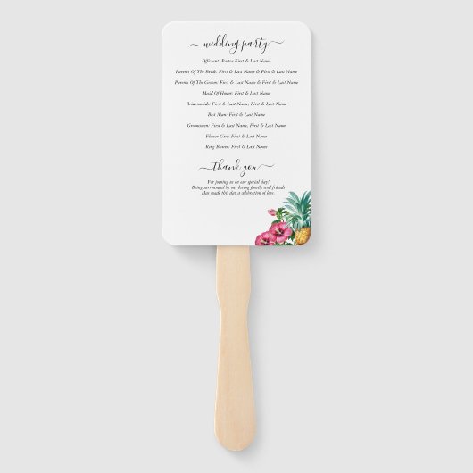 Tropische bloemen & groen bruiloft programma handwaaier (Achterkant)