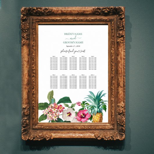 Tropische Bloemen & Groen Bruiloft Zitkaarten Poster