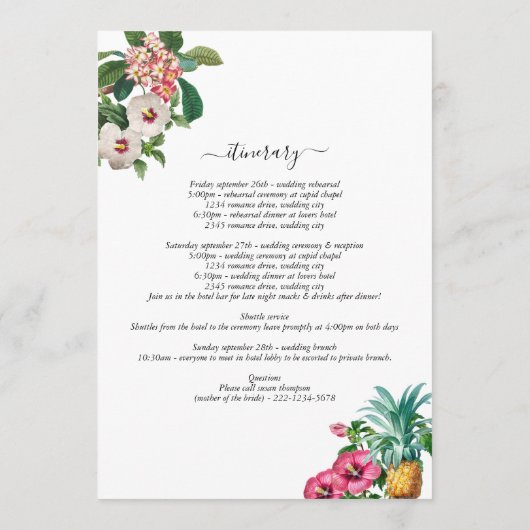 Tropische Bloemen & Groen Huwelijksroute Programmakaart (Achterkant)