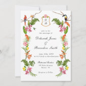 Tropische bloemen & groen met monogram kaart (Voorkant)