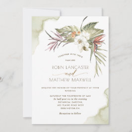 Tropische Bloemen Groene Gedroogde Palmbladeren Br Kaart