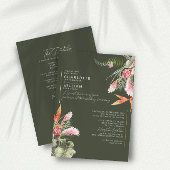 Tropische Bloemen Groene RSVP QR Code Bruiloft Gou Folie Uitnodiging