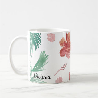 Tropische Bloemen Hand Waterverf Moeder Naam Koffiemok