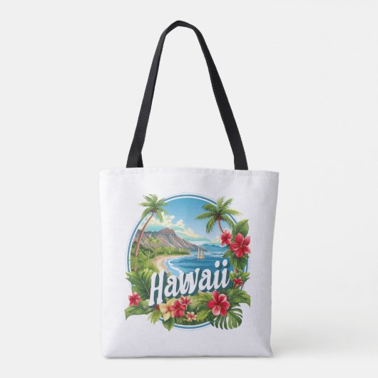 Tropische bloemen Hawaii Beach Mountains Travel Ar Tote Bag (Achterkant)