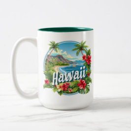 Tropische bloemen Hawaii Beach Mountains Travel Ar Tweekleurige Koffiemok