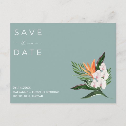 Tropische Bloemen Hawaii Bruiloft Save the Date Aankondigingskaart (Voorkant)