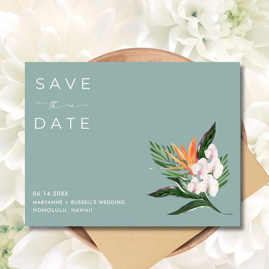 Tropische Bloemen Hawaii Bruiloft Save the Date Aankondigingskaart