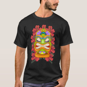 Tropische bloemen Hawaii Tiki Masker Totem Polynes T-shirt