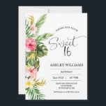 Tropische Bloemen Hawaiian Luau Sweet 16 Verjaarda Kaart<br><div class="desc">Tropical Floral Hawaiian Luau Sweet 16 Birthday Invitation Sweet 16 verjaardagsuitnodiging met een kleurrijk tropisch bloemstuk en een moderne kalligrafie afbeelding kop die afneembaar is. Deze lieve 16 luau of Hawaïaanse thema verjaardag uitnodiging is ideaal voor een zomer 16e verjaardag.</div>