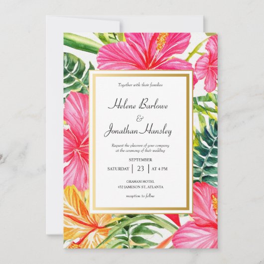 Tropische bloemen Hibiscus bestemming bruiloft Kaart (Voorkant)