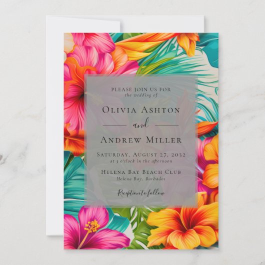 Tropische Bloemen Hibiscus Bestemming Strand Bruil Kaart (Voorkant)