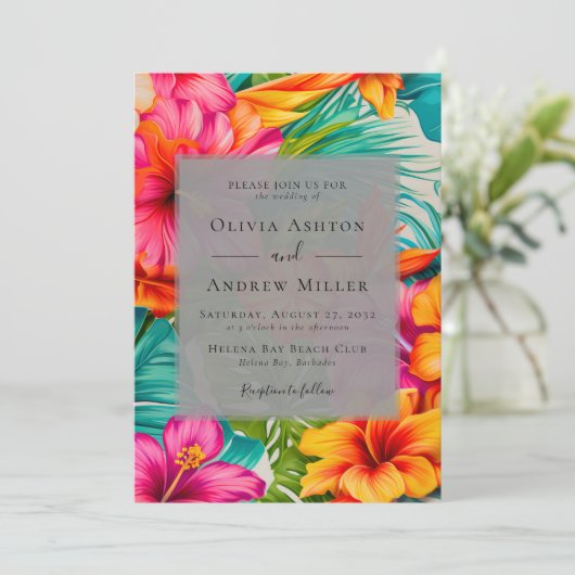 Tropische Bloemen Hibiscus Bestemming Strand Bruil Kaart (Staand voorkant)