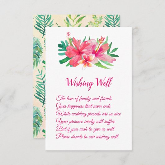 Tropische Bloemen Hibiscus Bruiloft Wishing Well Informatiekaartje (Voorkant / Achterkant)