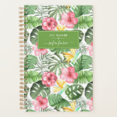 Tropische bloemen Hibiscus Elegant Script Naam 202 Planner (Voorkant)