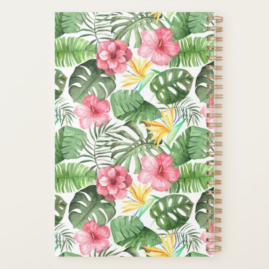 Tropische bloemen Hibiscus Elegant Script Naam 202 Planner (Achterkant)