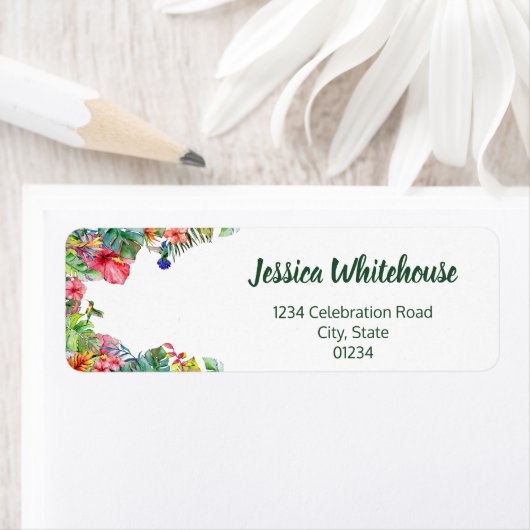 Tropische Bloemen Hibiscus Hawaïaans Adreslabel Etiket (Insitu)