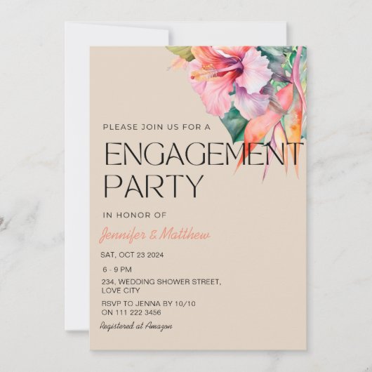 Tropische Bloemen Hibiscus Hawaiiaans Verlovingsfe Kaart (Voorkant)