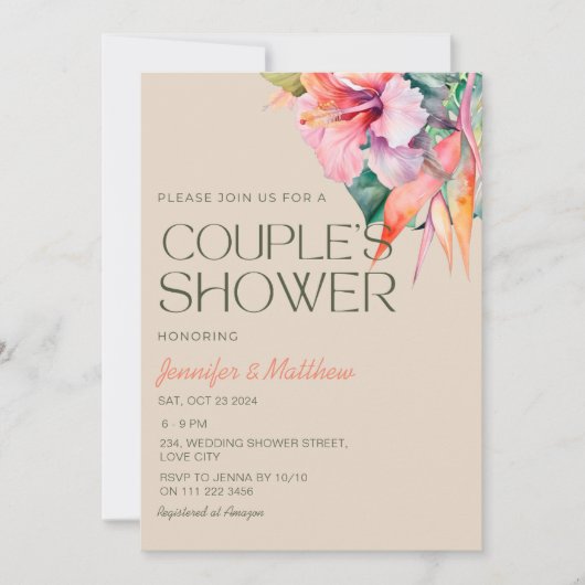 Tropische Bloemen Hibiscus Hawaiian Couples Douche Kaart (Voorkant)