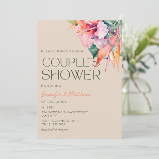 Tropische Bloemen Hibiscus Hawaiian Couples Douche Kaart (Staand voorkant)