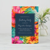 Tropische Bloemen Hibiscus Verjaardagsfeest Kaart (Staand voorkant)