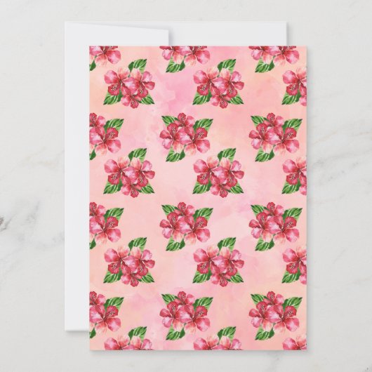 Tropische Bloemen Hibiscus Waterverf Bruiloft Kaart (Achterkant)