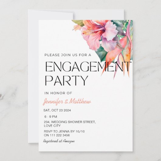 Tropische Bloemen Hibiscus Zomer Verloving Kaart (Voorkant)