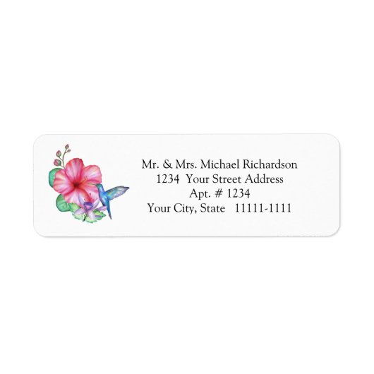Tropische bloemen Hummingbird Return Address Label (Voorkant)