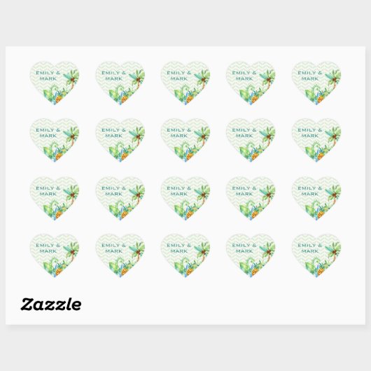 Tropische Bloemen Huwelijk Custom Hart Sticker (Vel)